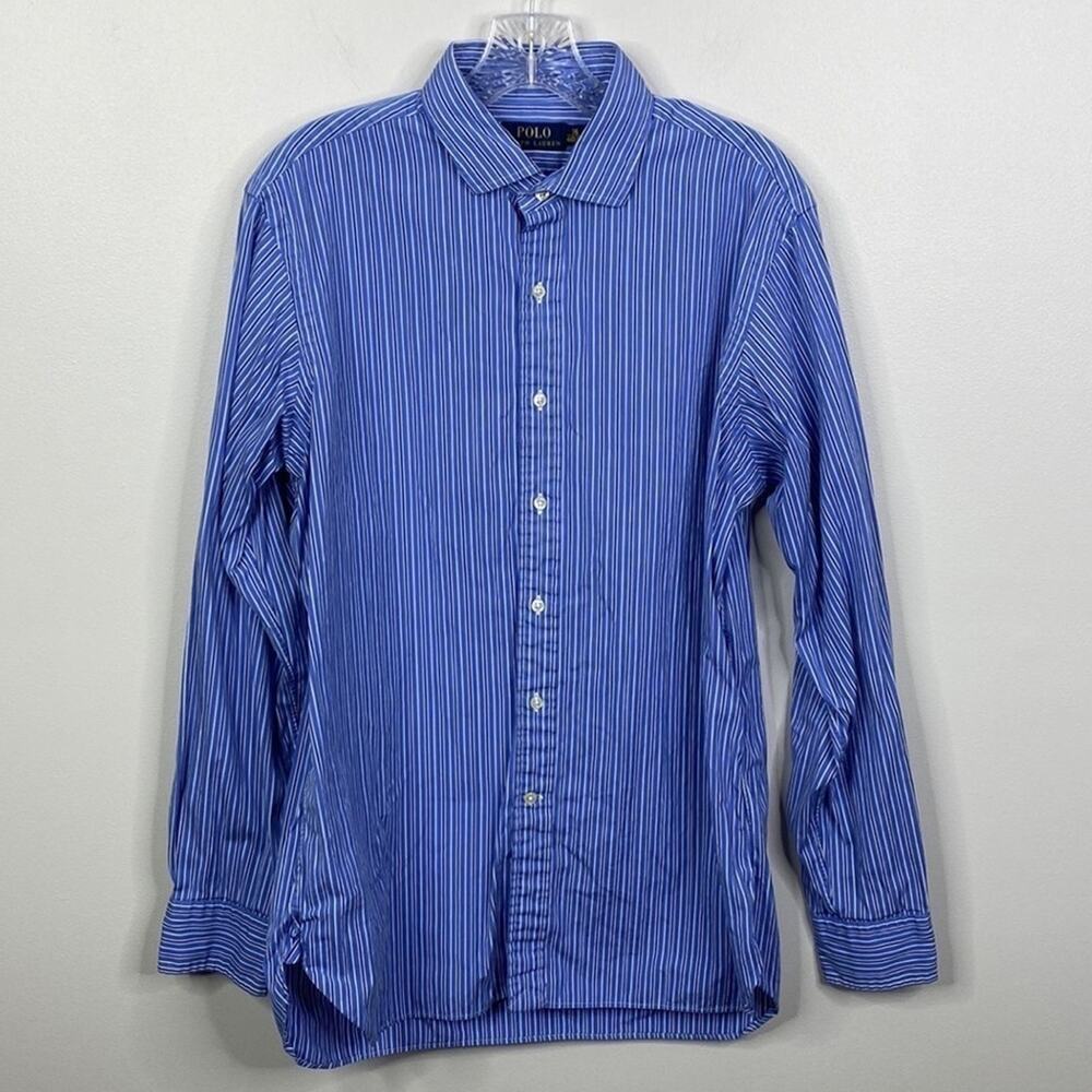 Polo Ralph Lauren Men's Blue Striped Button Down Sport Shirt Size 16 40/41 XL